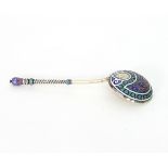 A Russian silver gilt and cloisonné enamel spoon, Moscow 1888, maker's mark unclear,