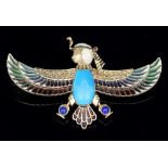 An Egyptian Revival hardstone and enamel brooch,