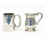 A silver half pint baluster mug, Birmingham 1908, approximately 100gm, and another tapering mug,