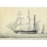 19th Century English School/Thirty-Six Gun Frigate, Launched 1836/ink on paper,