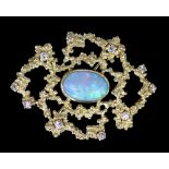 A 1970s 18ct gold, opal and diamond brooch, maker HMW,