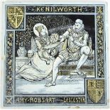 A Minton tile, Amy Robsart and Leicester at Kenilworth,