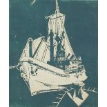 20th Century English School/Boat at Harbour/verso, Porthmear Gallery/woodcut, 30cm x 25.
