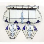 An Art Deco billiards table light fitting, together with a matching pair of wall lights,