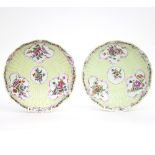 A pair of Worcester yellow-ground junket dishes, circa 1760,