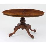 A Victorian walnut oval loo table,