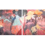 Nicola Brain/No 10, Abstract Forms Diptych/signed and dated '85 on stretcher verso/oil on canvas,