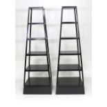 A pair of six-tier tower display shelves, of tapering design,