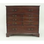 A George III mahogany chest, circa 1780, the hinged top above four short and one long drawer,