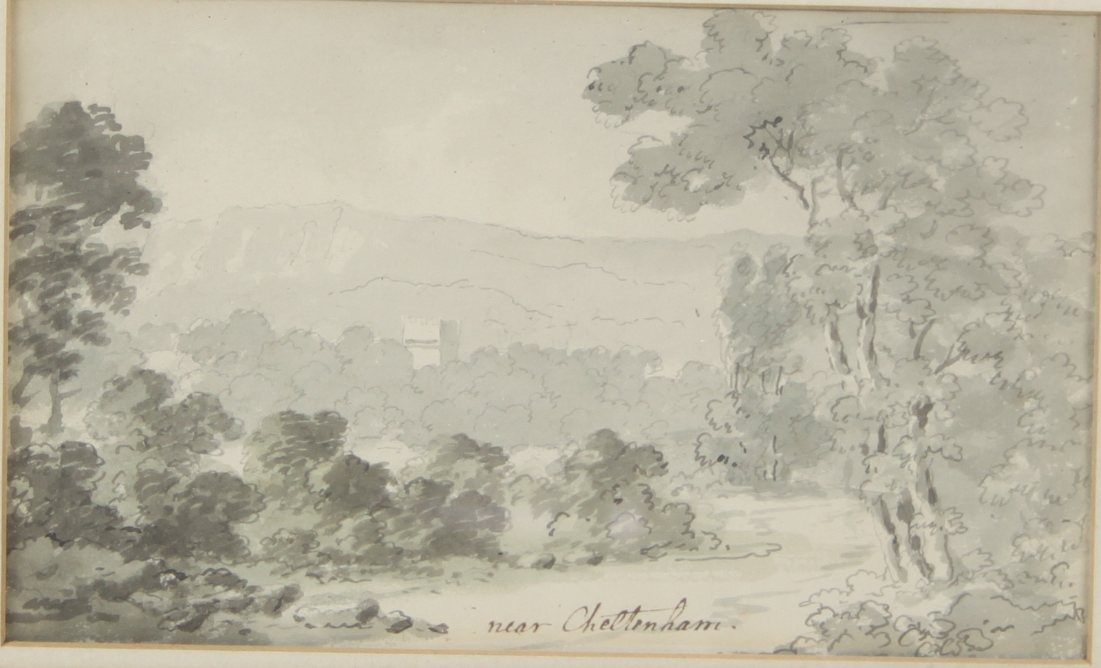 E Becker/Landscape near Cheltenham/inscribed verso 'Vue de Prestbury pres de Cheltenham'/possibly a