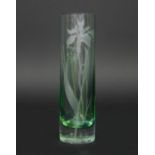 Michael Fairburn/A clear glass vase with blue and green flashed, etched with an iris,