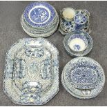 A quantity of blue and white printed china