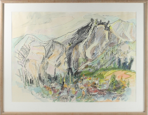 Linda Frances Kitson (British, born 1945)/Les Mont D'Or/signed/watercolour, ink and pastel, - Image 2 of 2