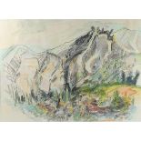 Linda Frances Kitson (British, born 1945)/Les Mont D'Or/signed/watercolour, ink and pastel,