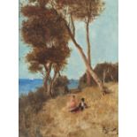 Alfred Emile Leopold Stevens (Belgian 1823-1906)/Royan/coastal path with elegant ladies/signed and