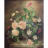 Harold Clayton (British 1896-1979)/Still Life, Roses and Poppies/signed/oil on canvas,