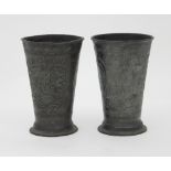 A pair of Continental pewter beakers engraved with double headed eagle armorial, 15.