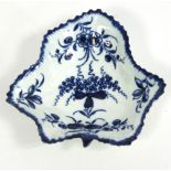 A blue and white porcelain pickle dish Condition Report: One of two minor chips to