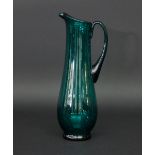 An Art Deco style green glass jug,