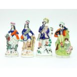 Various Staffordshire figures, including a Scotsman playing the bagpipes,