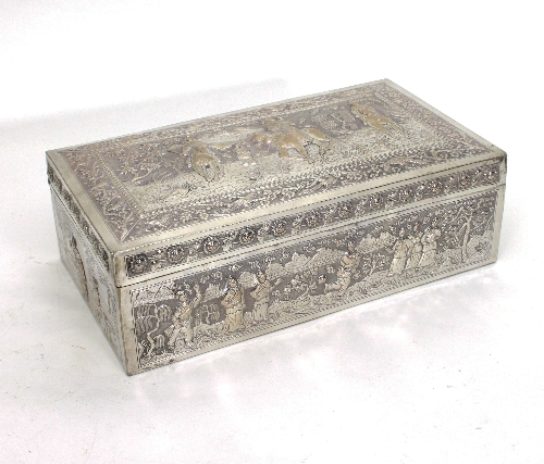 A Chinese export white metal box, of rectangular shape,