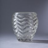 René Lalique/A Méandres frosted and stained opalescent glass vase, design 1934, signed, 16.