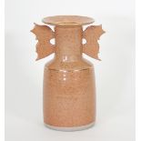 Russell Collins/A stoneware Shino glazed 'Mallet' style vase with 24ct gold lustre banding,