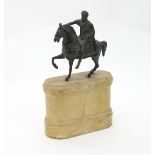 A 19th Century bronze figure of Emperor Marcus Aurelius on a siena marble base,