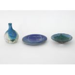 A small stoneware bottle vase with turquoise, blue and white volcanic glaze, impressed mark SL,