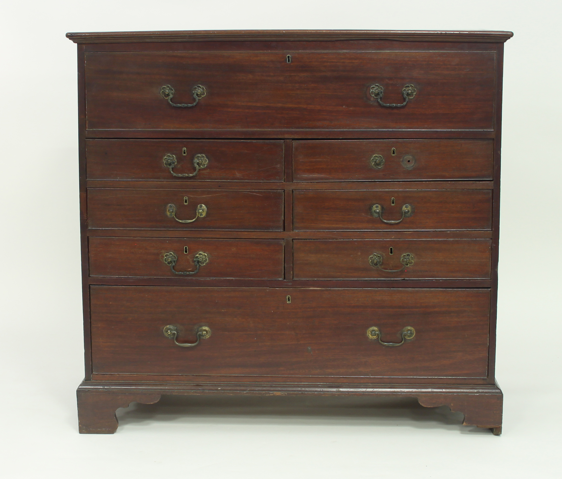 A George III mahogany chest, circa 1780, the hinged top above four short and one long drawer, - Image 2 of 2