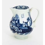 A Lowestoft blue and white sparrow beak jug, circa 1780, painted a Chinese river landscape, 7.