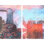 Nicola Brain/No 38, Abstract Form Diptych/signed on stretcher verso/oil on canvas,