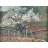 Ernest Yarrow Jones (British 1872-1951)/Blossom Trees, Normandy/signed/oil on hessian,