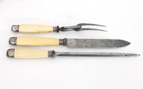 A steel and ivory carving set