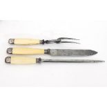 A steel and ivory carving set
