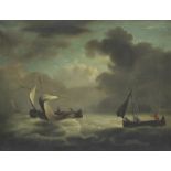 19th Century Naive School/Fishing Vessels on a Rough Sea/oil on canvas,