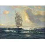 Martin Franz Glusing (1885-1956)/Square Rigged Ship at Sea/signed/oil on canvas,