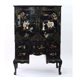 A 20th Century serpentine Chinese lacquer cabinet on stand,