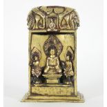 An Oriental cast gilt metal statue of rectangular column form,