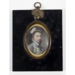 A portrait miniature depicting a gentleman in 17th Century dress, watercolour on ivory, 4.5cm x 3.