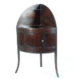 A Victorian mahogany corner washstand fitted with a single panel door above a single drawer on