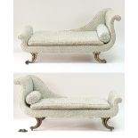 A pair of Regency parcel gilt chaises longues with sabre legs (damages),