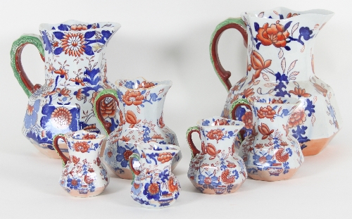 A group of seven Masons Ironstone hydra jugs, of graduating sizes,