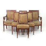 An Empire mahogany and gilt salon suite, comprising two open armchairs,