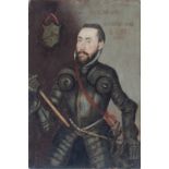 16th Century English School/Portrait of Captain John Hyfield/dressed in full armour with a painted