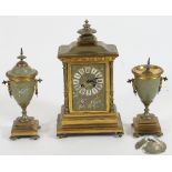 A 19th Century French gilt metal and japanned clock garniture, John Hall & Co.