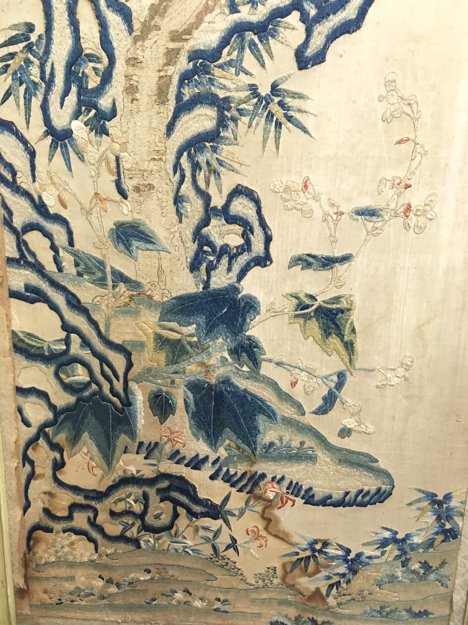 Four Chinese needlework panels of birds in flowering branches, - Image 11 of 13