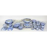 A large quantity of blue and white transfer dinner wares, mainly Spode,