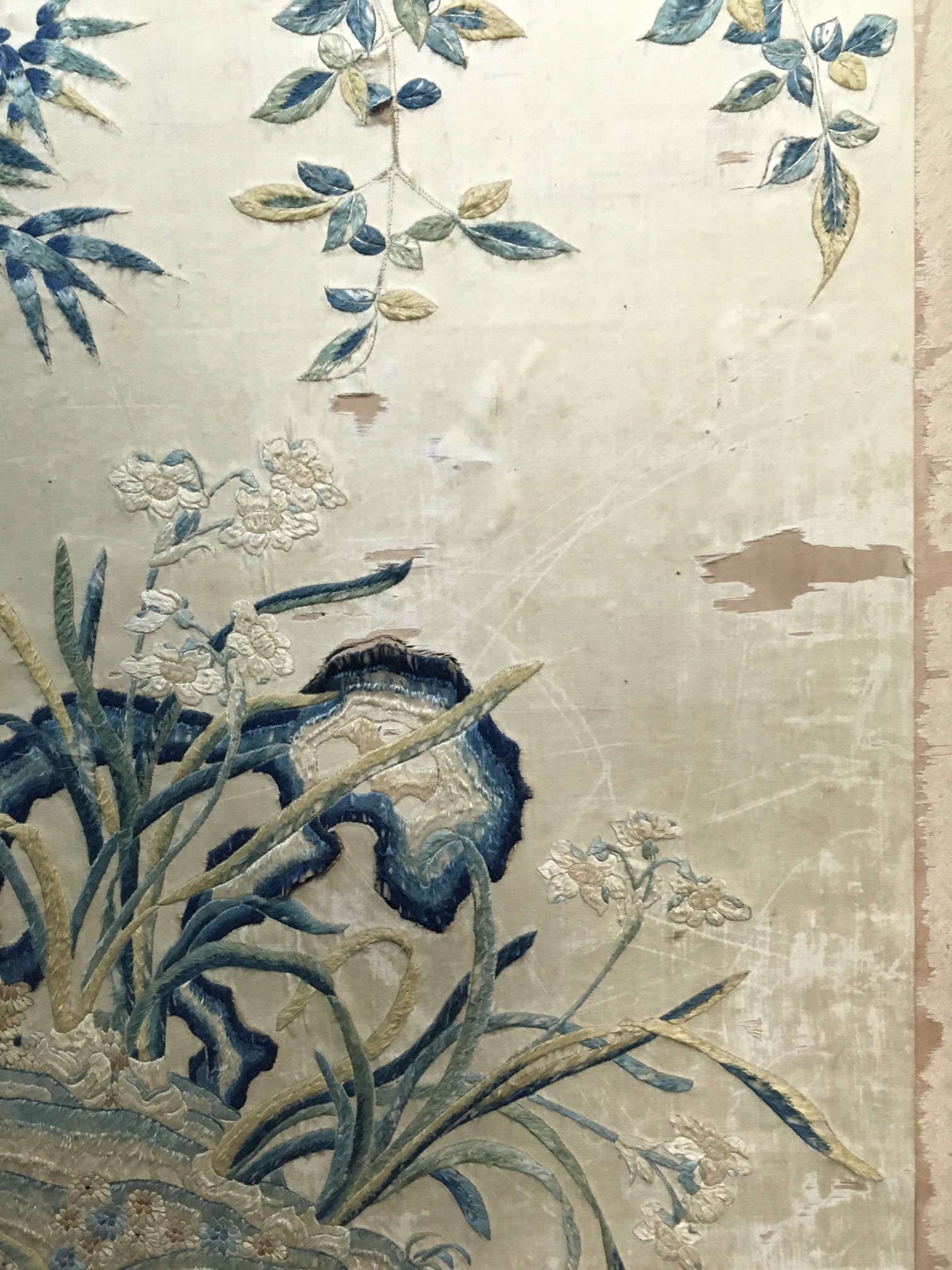 Four Chinese needlework panels of birds in flowering branches, - Image 3 of 13