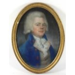 Late 18th Century English School/Portrait of a Bewigged Gentleman/half length, oval/pastel,